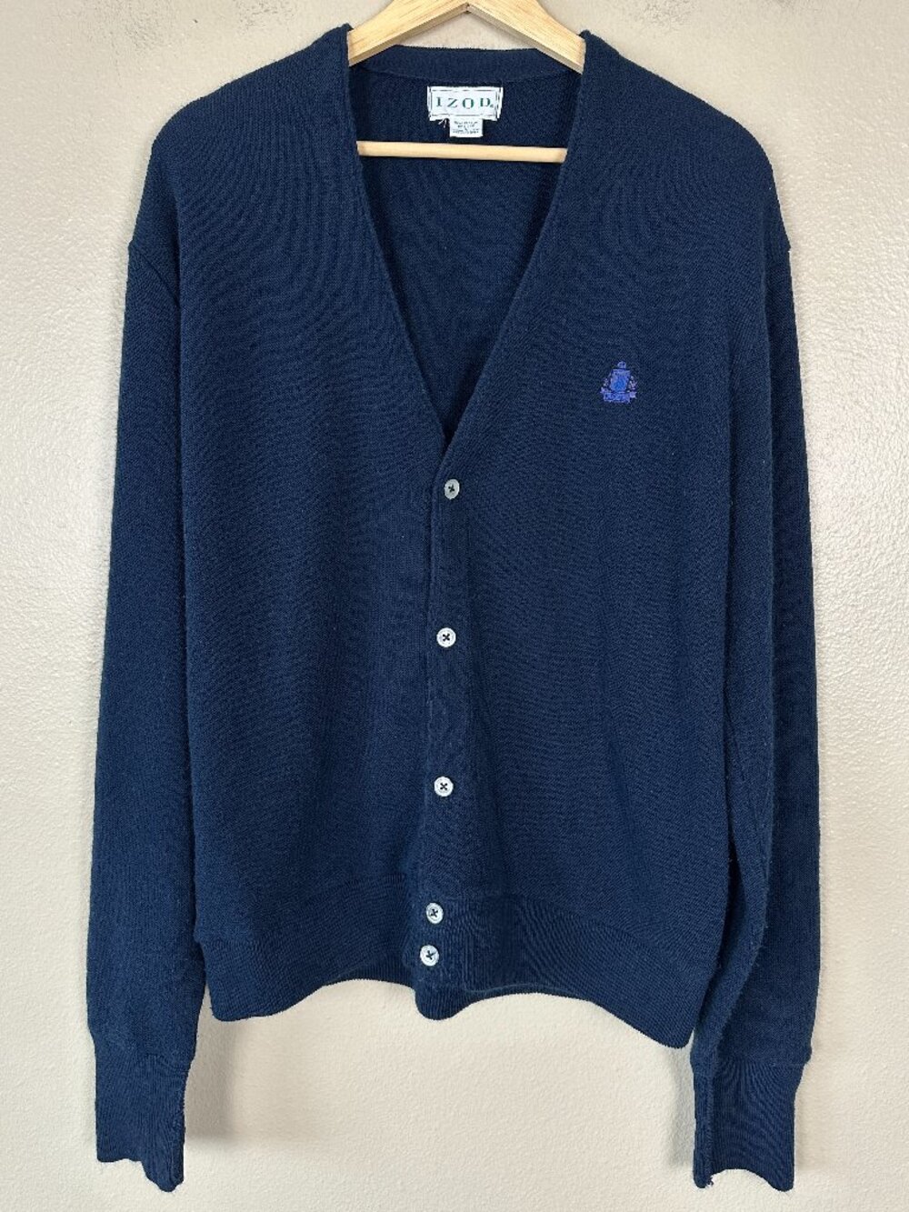 Vintage Lacoste Izod Cardigan Sweater Men’s Large Collegiate Preppy Navy Blue